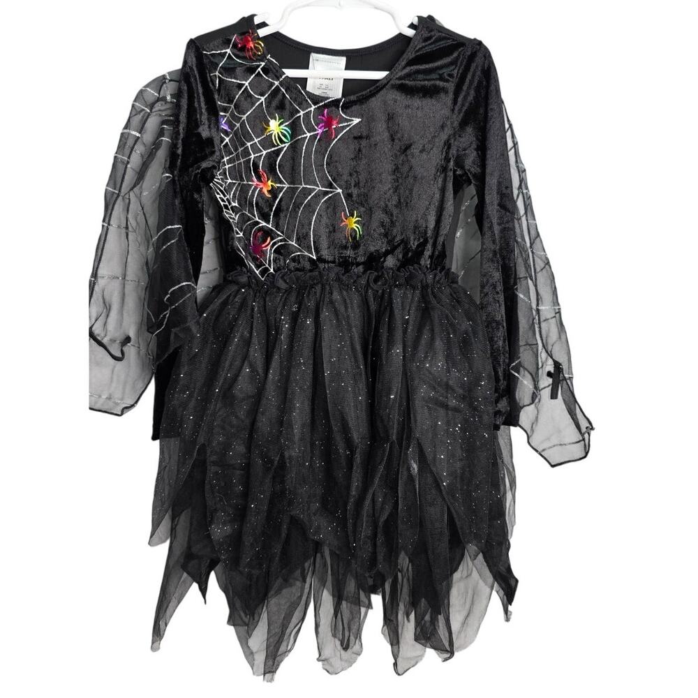 Halloween Black Spider Web Witch Costume Dress  Kids Toddlers Size 4-6 Spooky